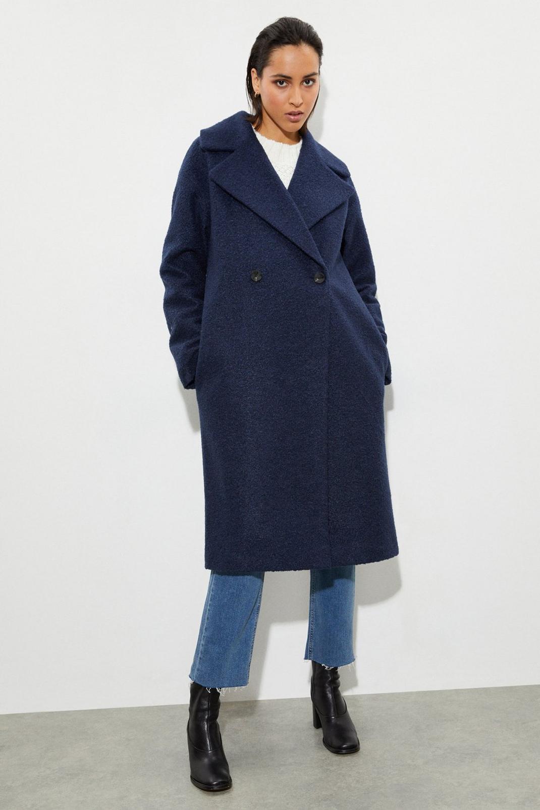 Navy Tall Oversized Boucle Coat image number 1