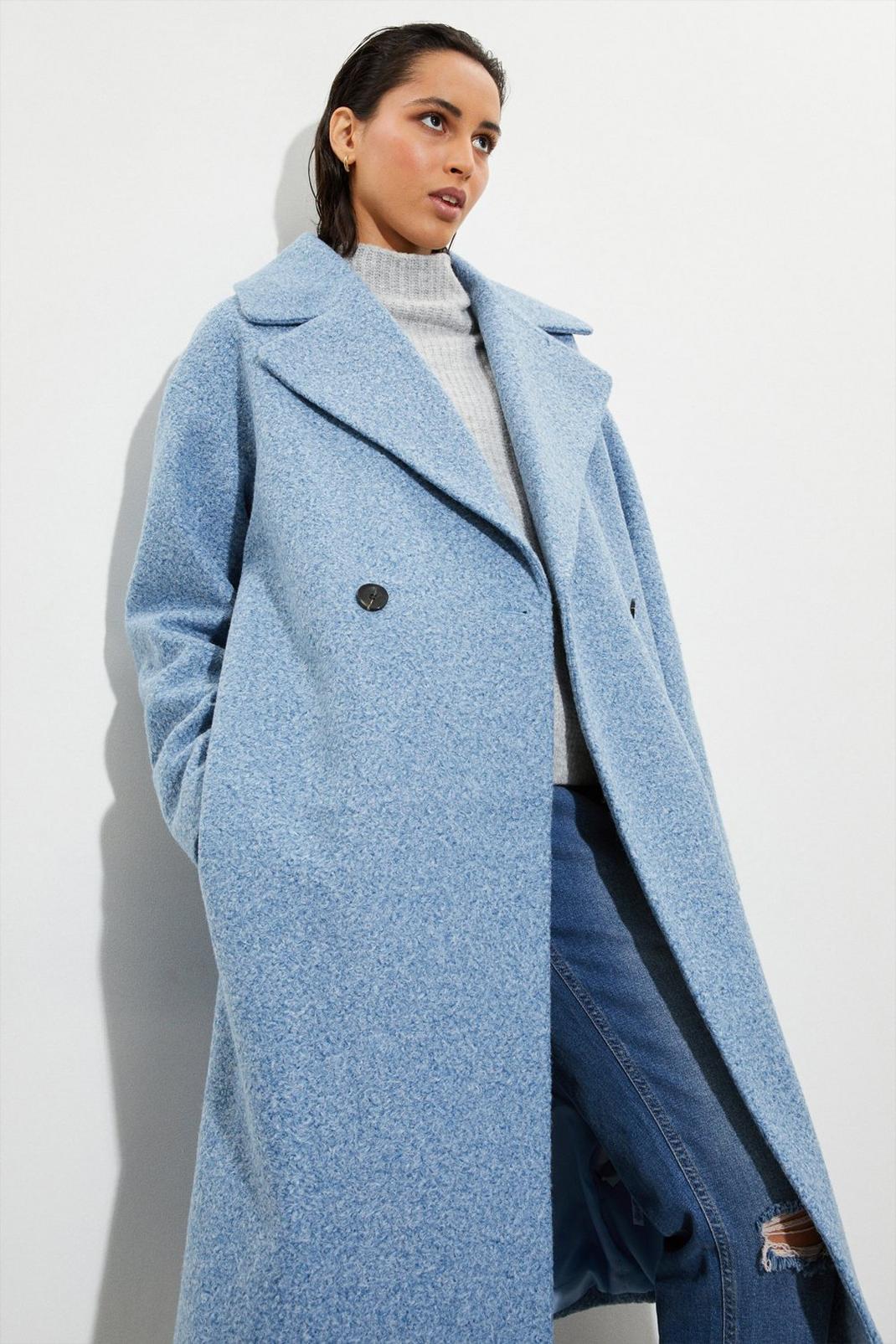 Pale blue Tall Oversized Boucle Coat image number 1