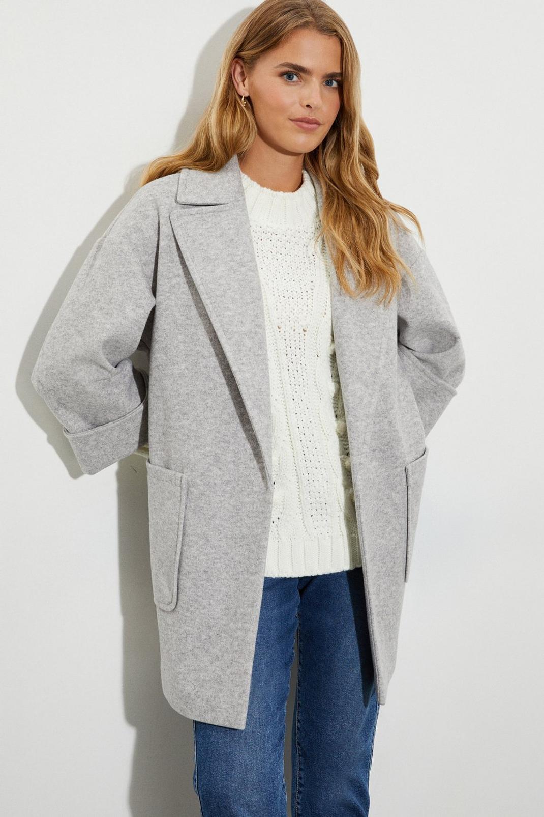 Grey Petite Relaxed Edge to Edge Coat image number 1