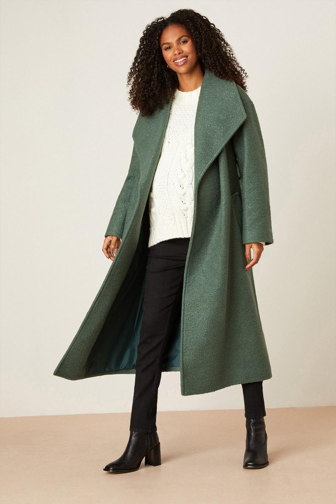 Forest Maternity Long Boucle Wrap Coat image number 1