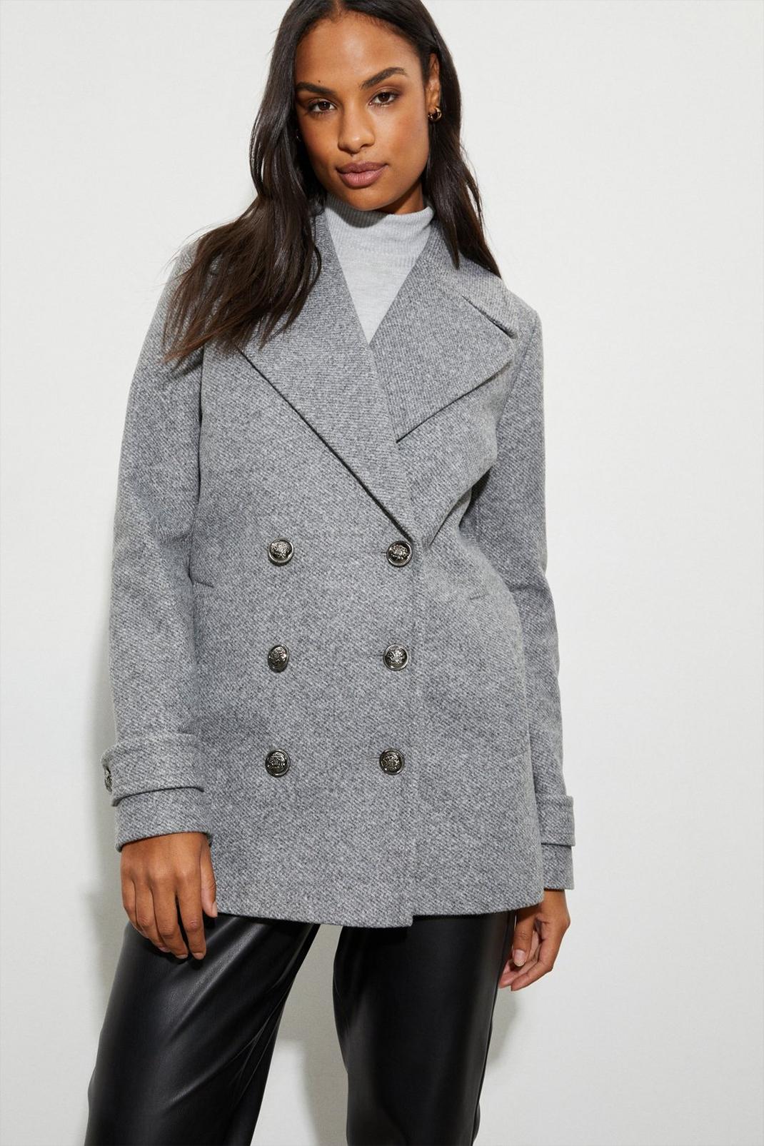 Grey marl Military Button Peacoat image number 1
