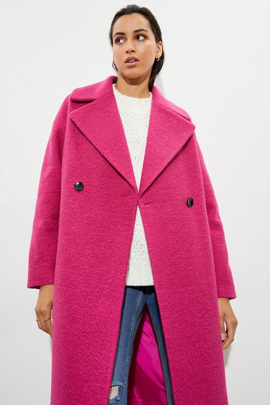 Pink Oversized Boucle Coat image number 1