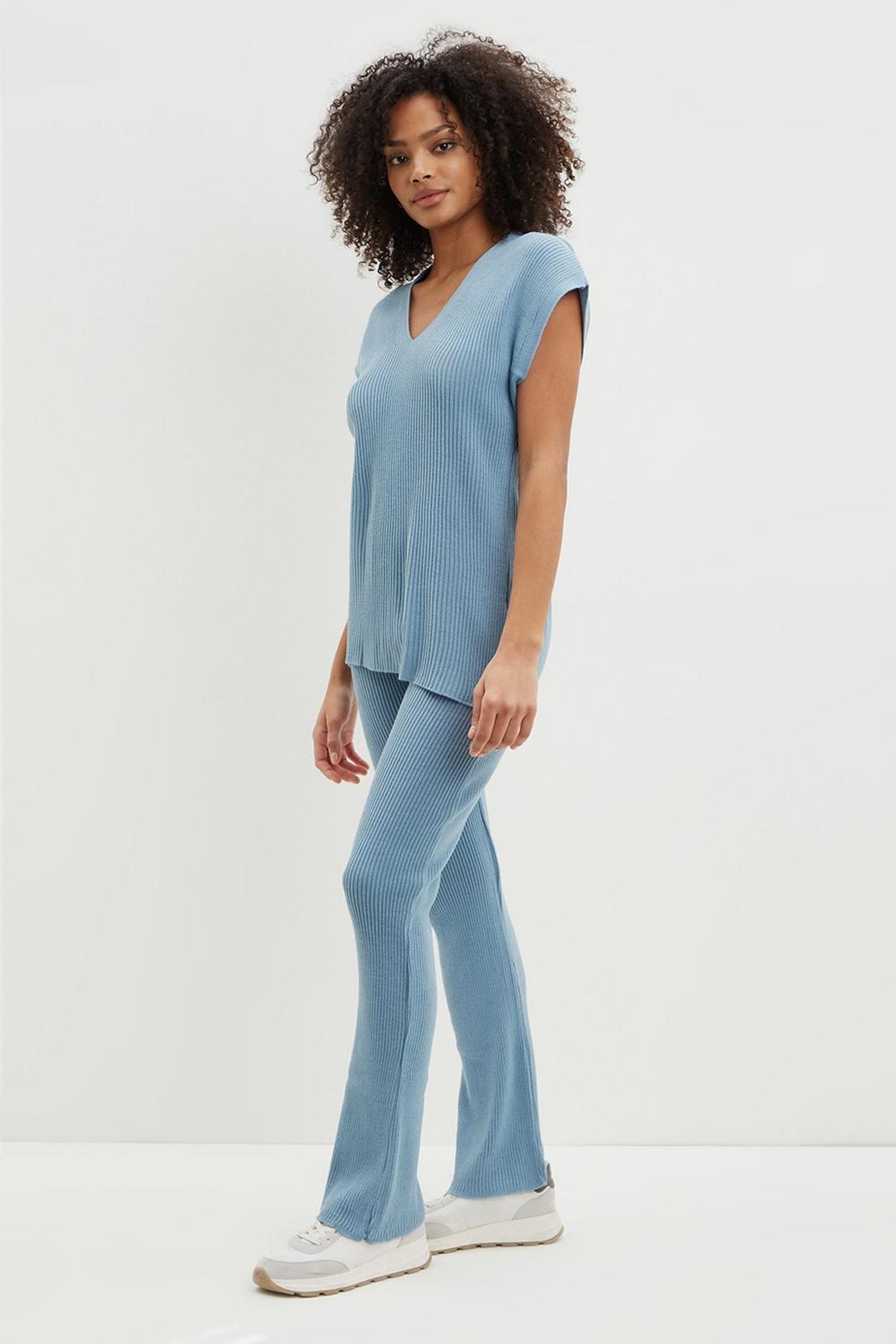 Blue Knitted Wide Leg Trouser Co-ord image number 1