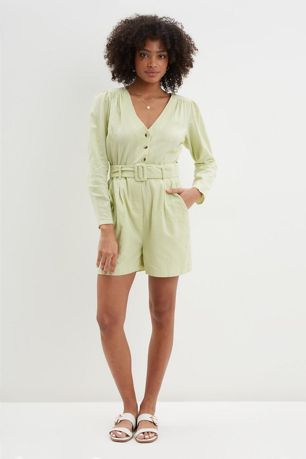194 Puff Sleeve Linen Look Playsuit image number 2