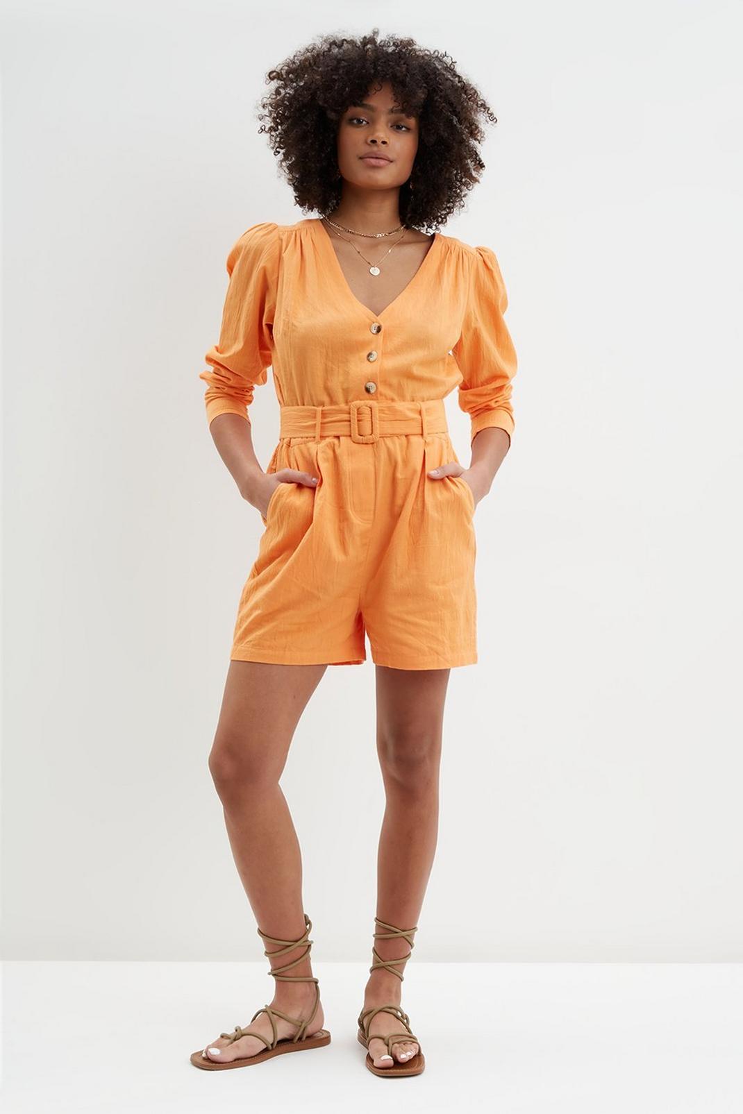 152 Puff Sleeve Linen Look Playsuit image number 2