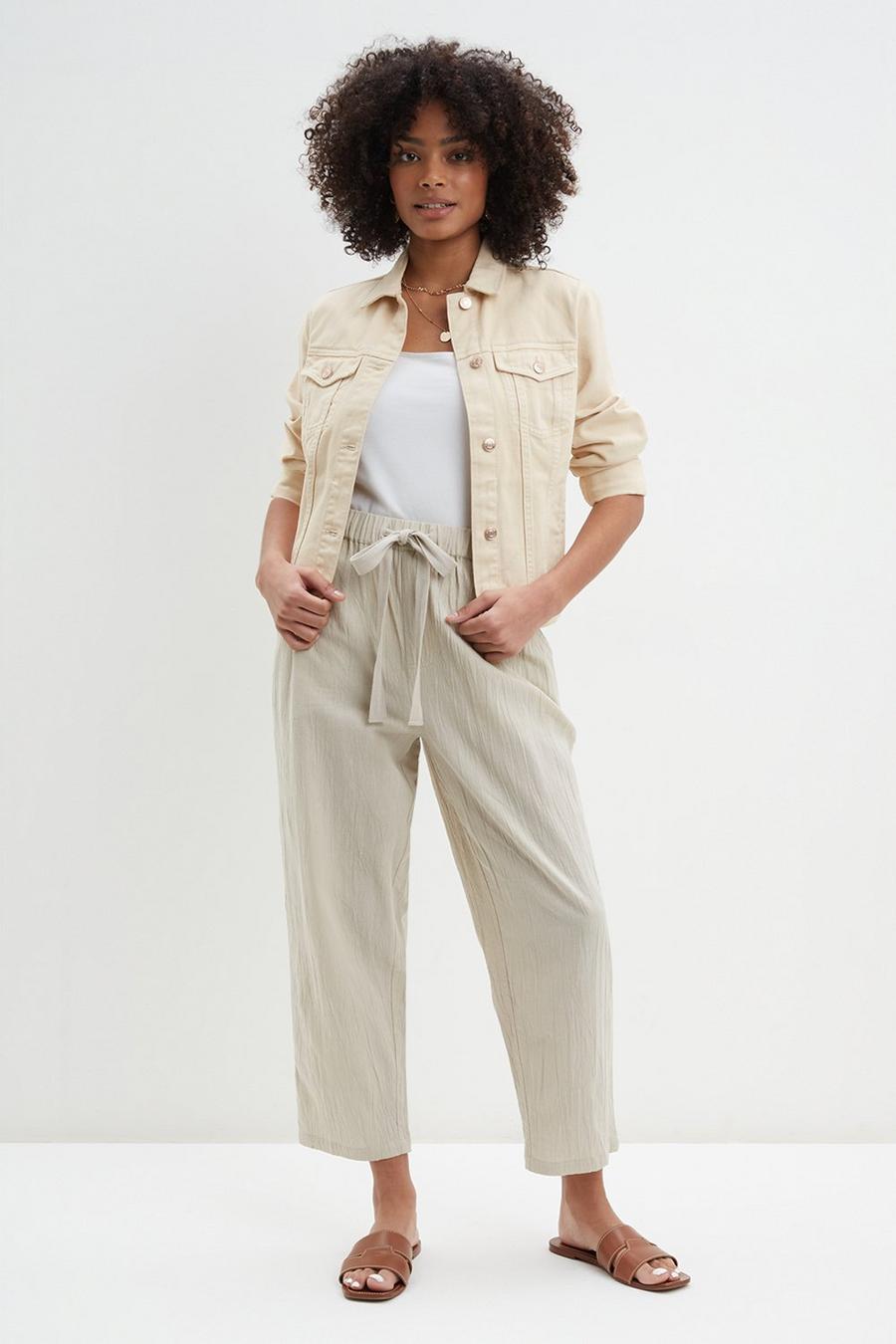 Relaxed Linen-Blend Trousers with Tie Waist