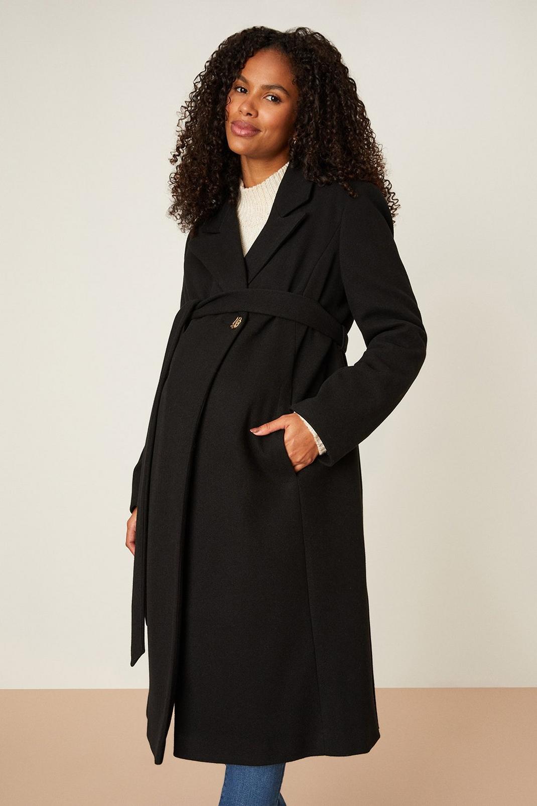 Black Maternity Button Wrap Coat image number 1