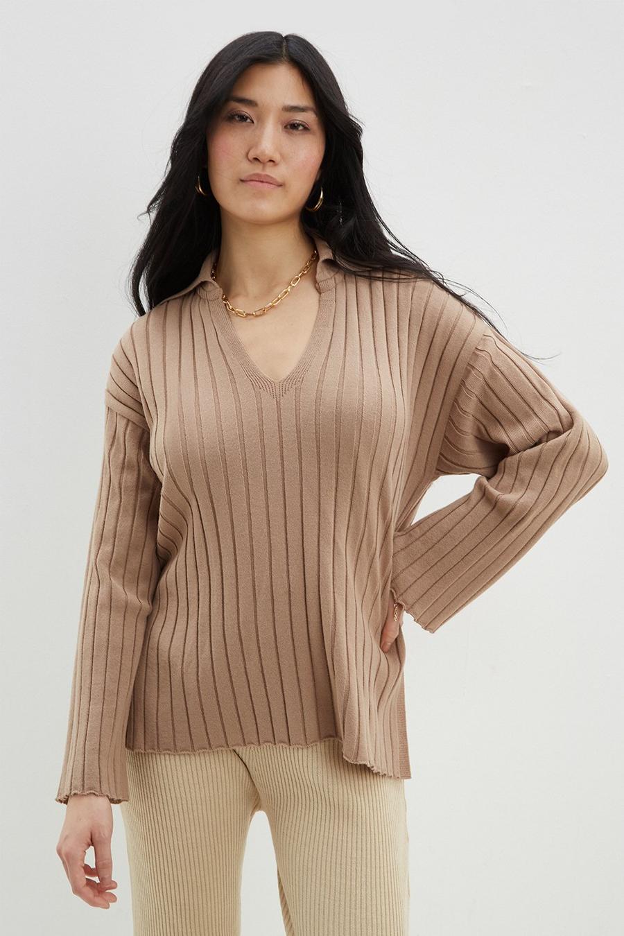 Oversized Collared Knitted T-Shirt