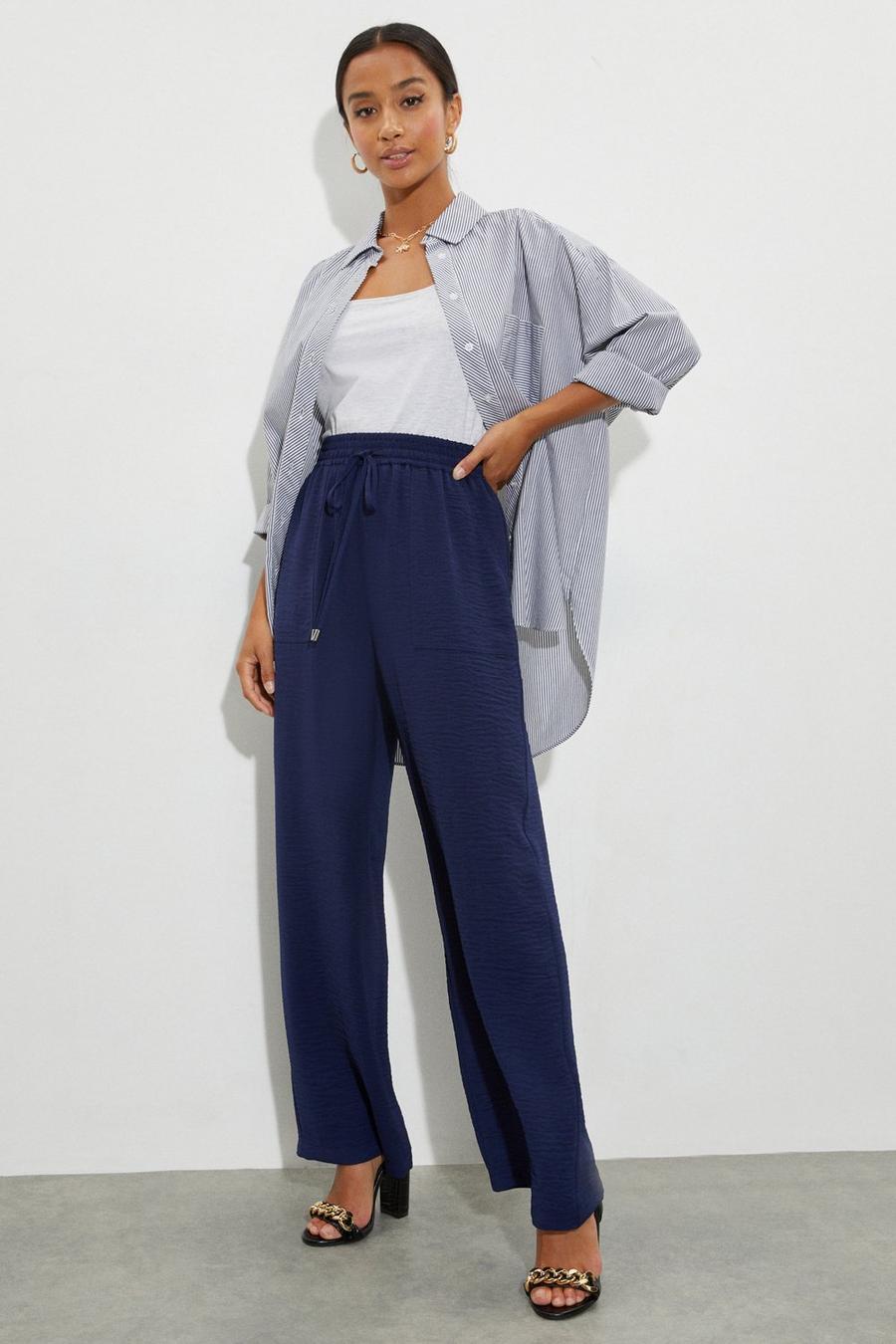 Petite Washed Twill Wide Leg Trousers