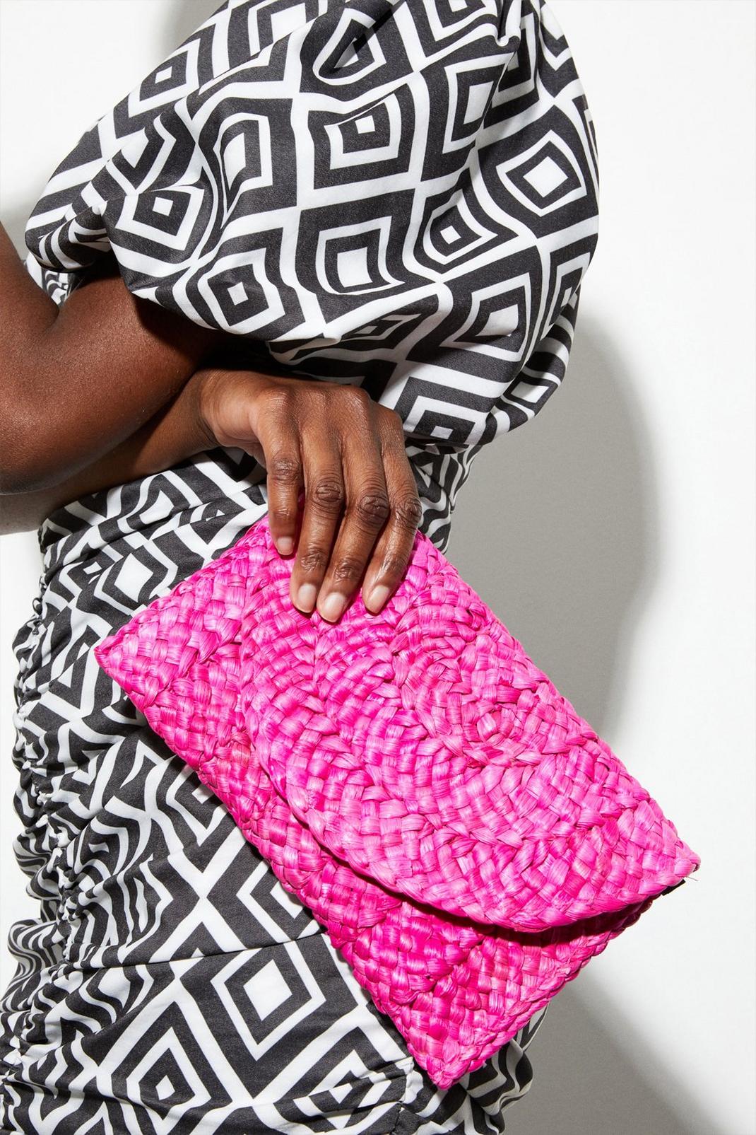 Pink Woven Beach Clutch Bag  image number 1