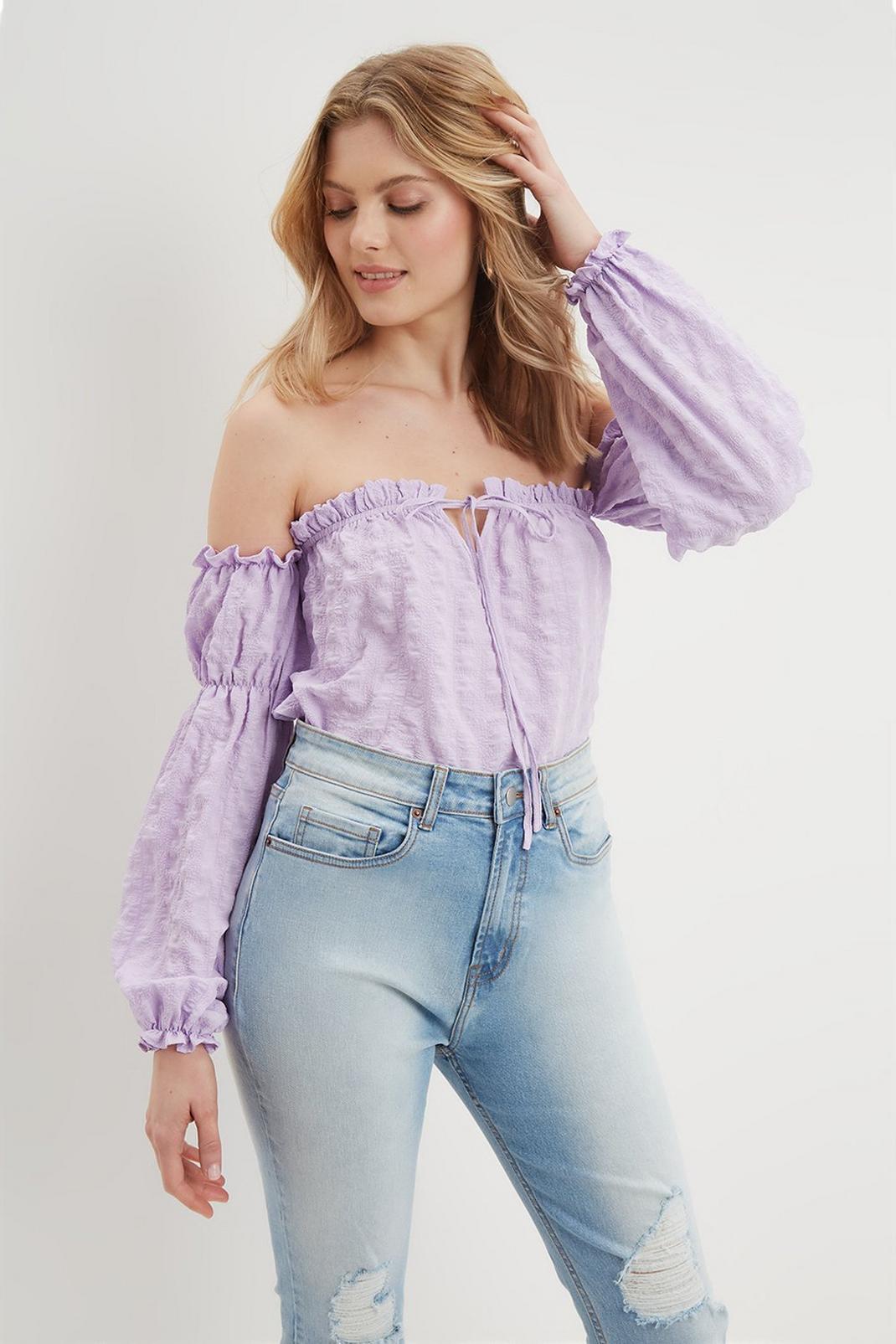Lilac Tie front Bardot top image number 1