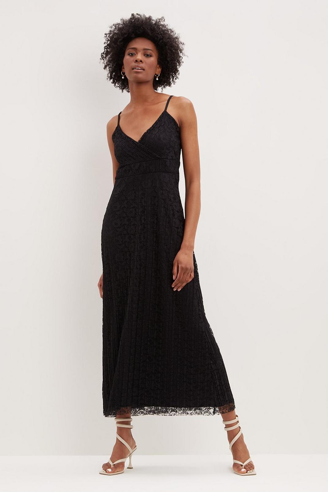 Black Tall Lace Cami Midi Dress image number 1