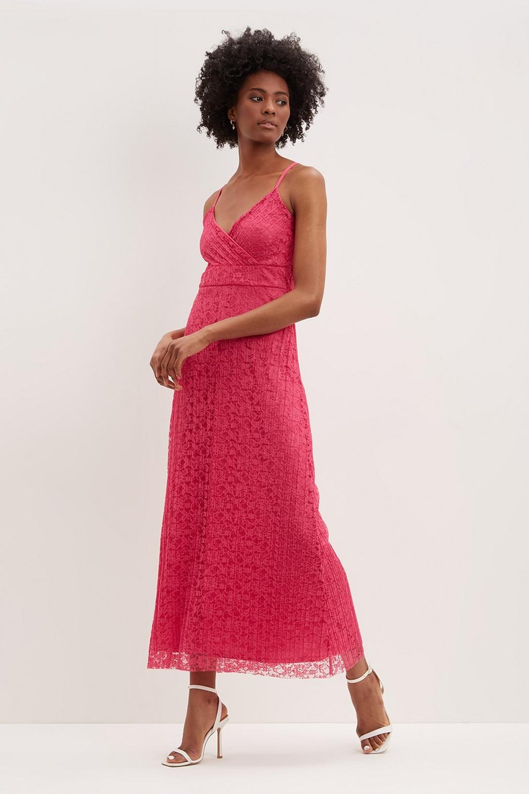 Hot pink Petite Lace Cami Midi Dress image number 1