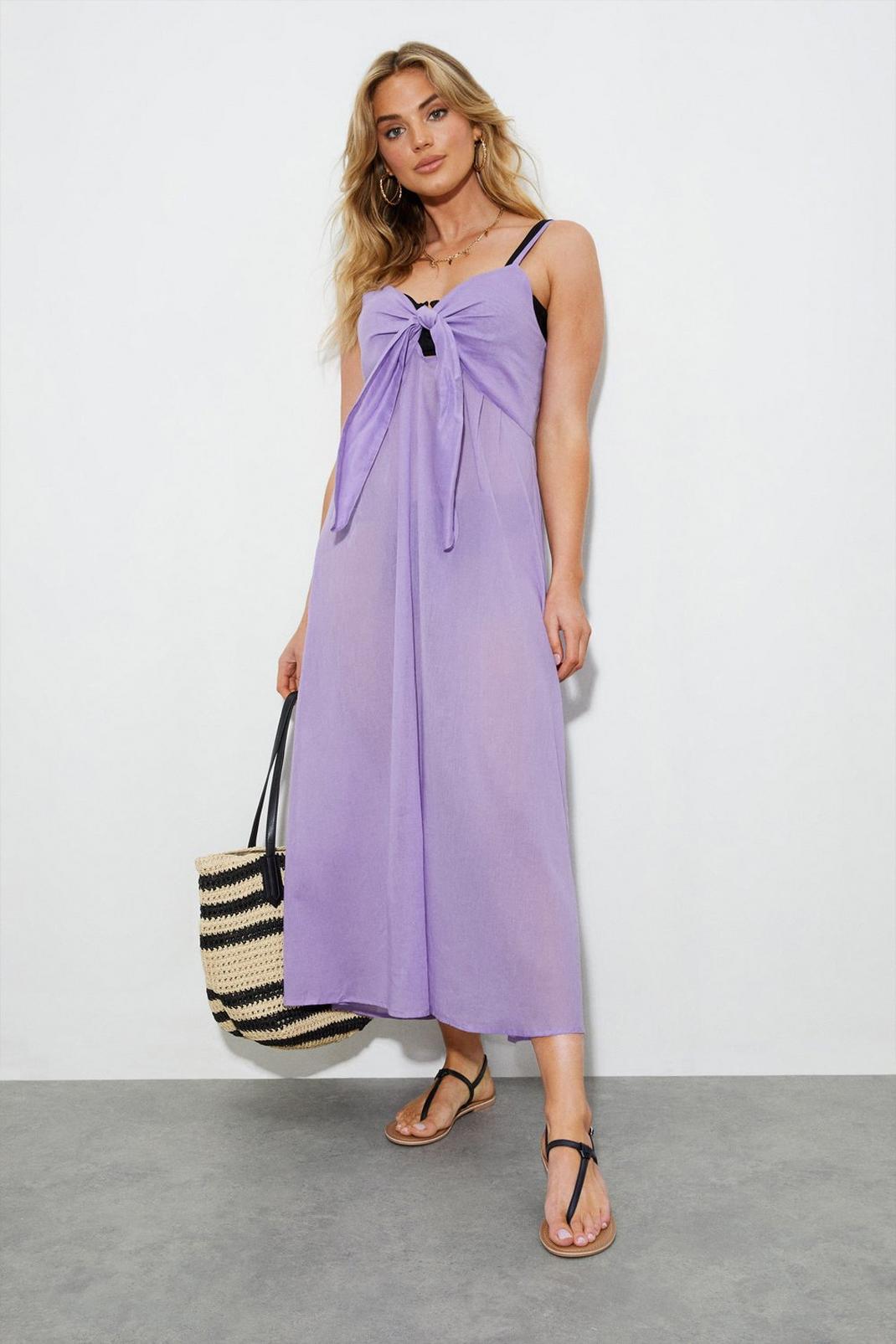Lilac Strappy Maxi Dress With Bow image number 1