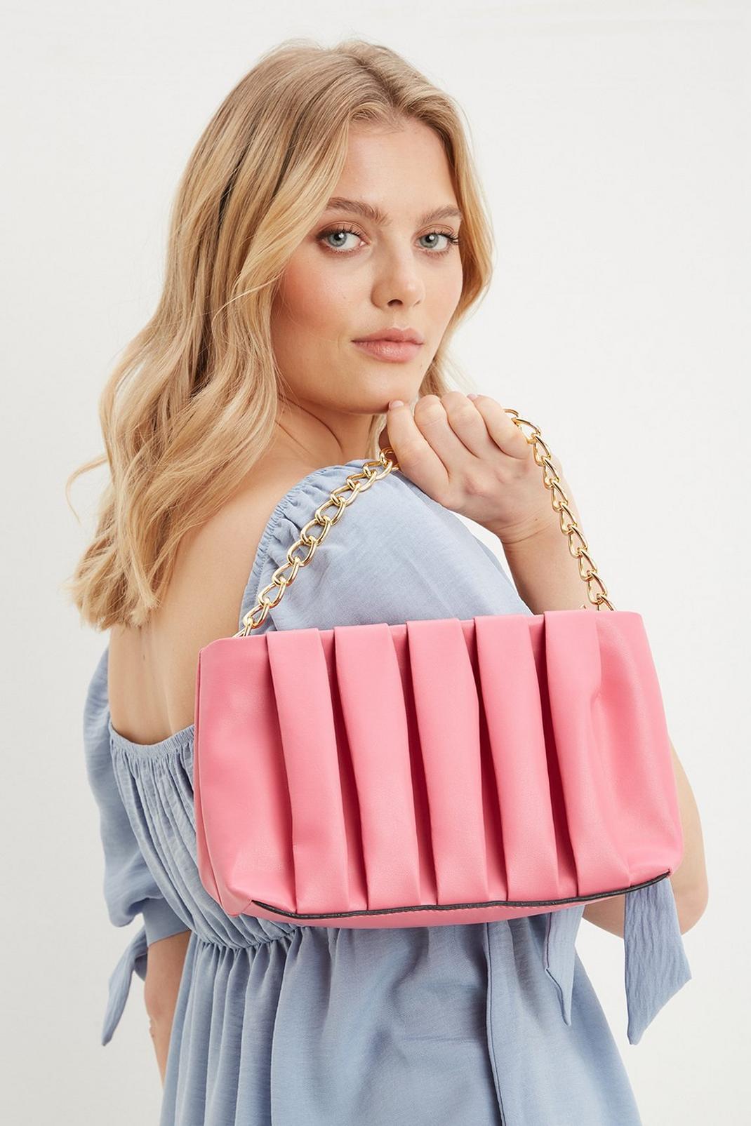 Hot pink Pleated Chain Handle Shoulder Bag  image number 1