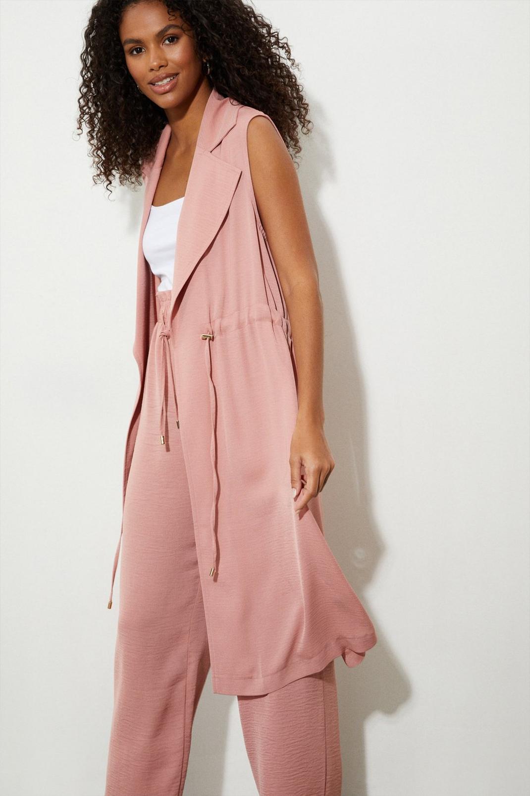 Rose Twill Sleeveless Long Line Relaxed Blazer image number 1