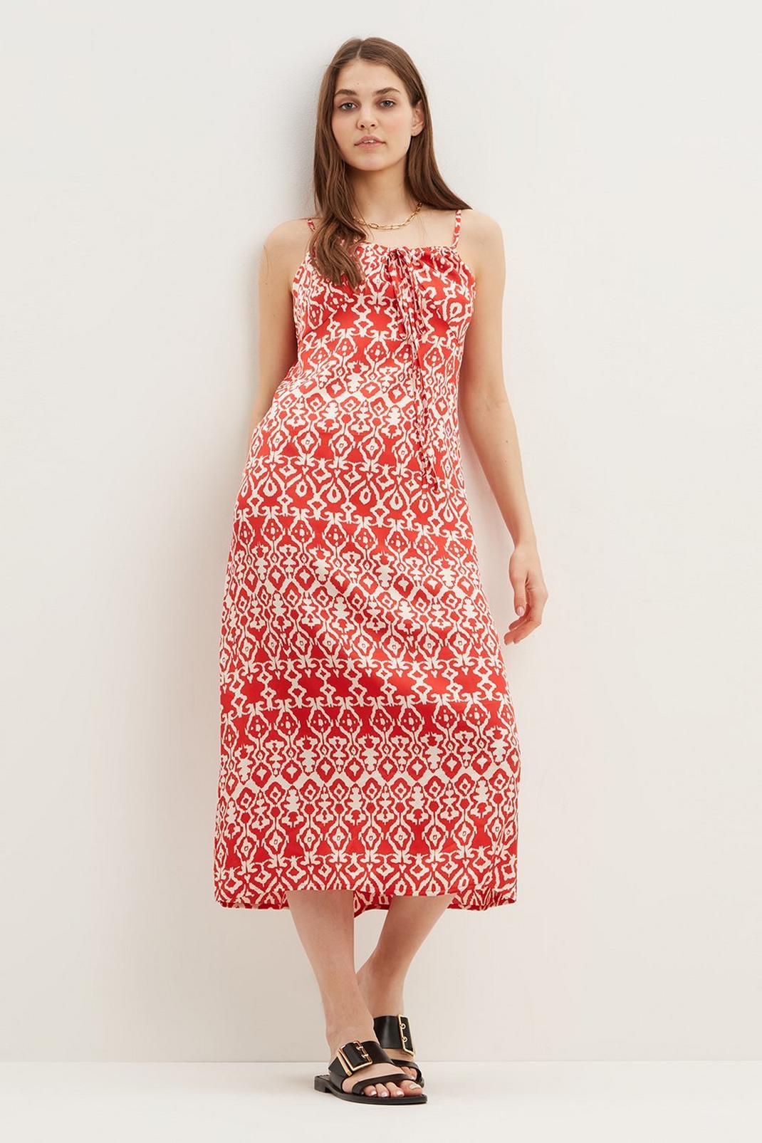 Red Ikat Strappy Midi Dress image number 1