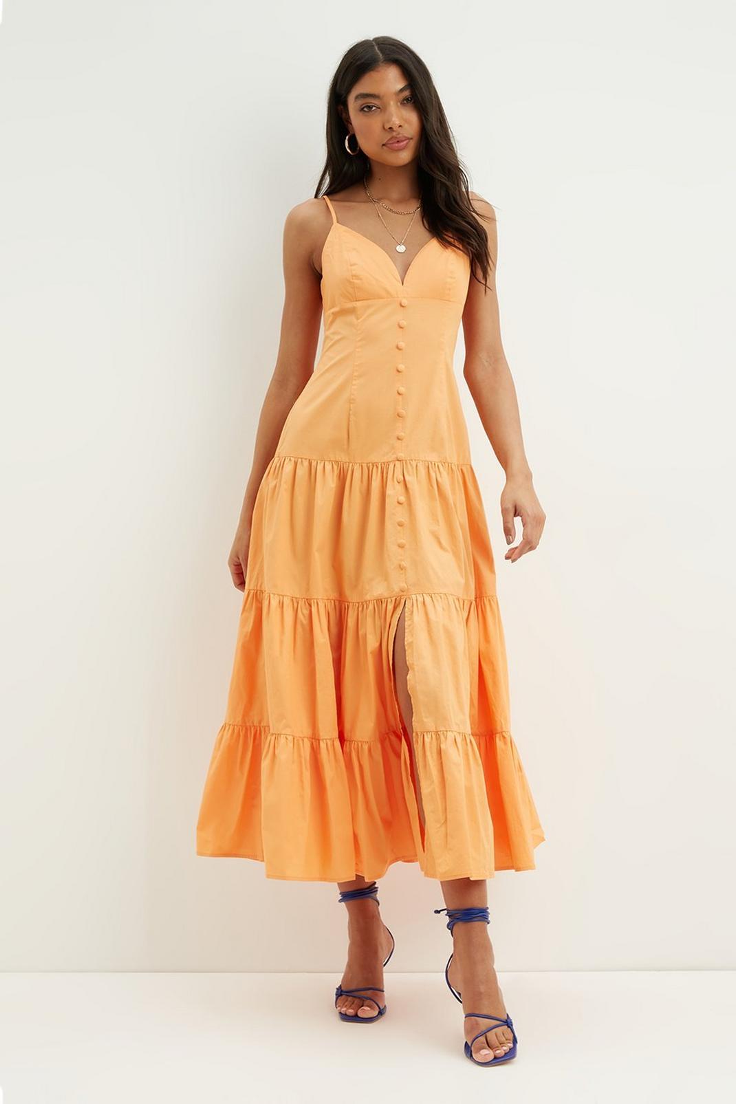 152 Poplin Button Down Tiered Maxi Dress image number 1