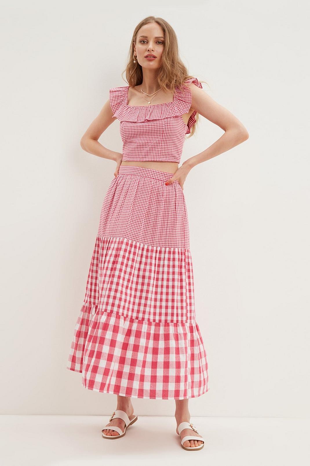 Pink Gingham Mix & Match Midaxi Skirt image number 1