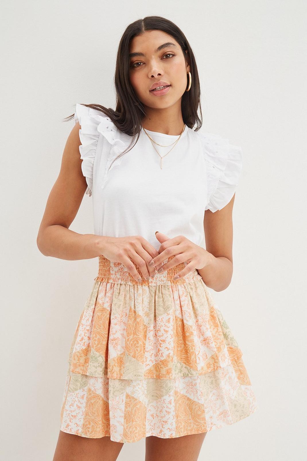 Ivory Patchwork Linen Look Mini Skirt image number 1