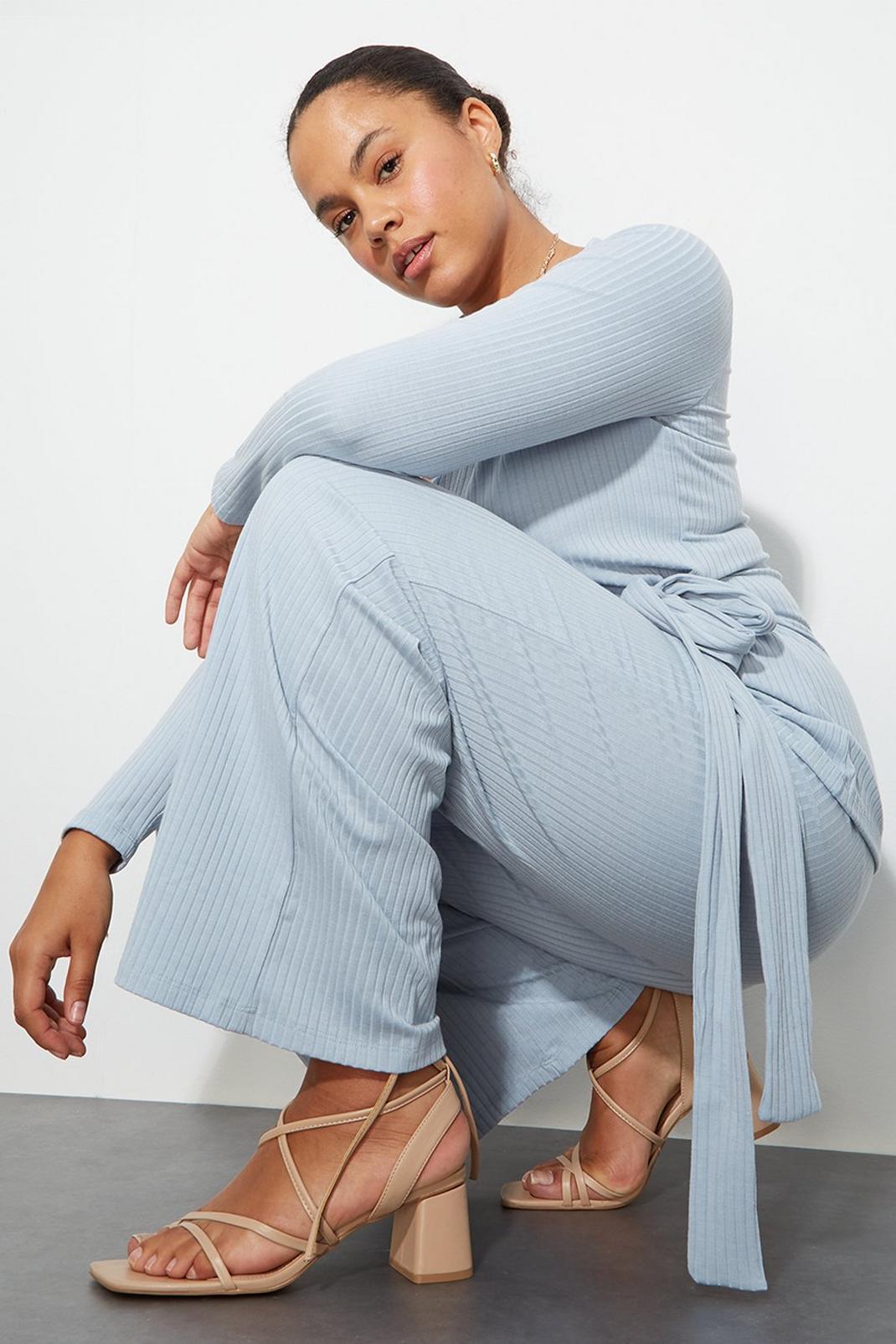 Curve Blue Wide Leg Rib Trousers image number 1