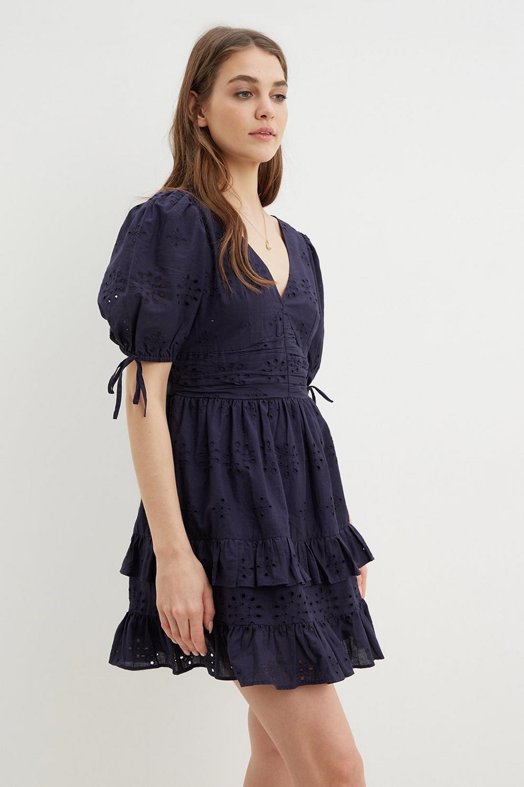 Navy Broderie Frill Mini Dress image number 1