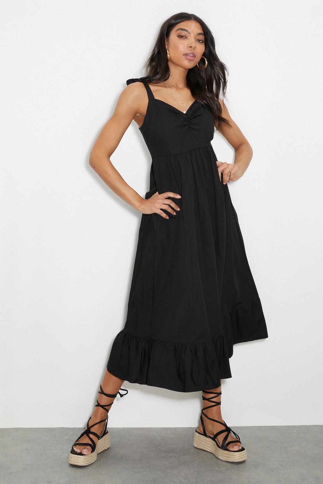 Black Strappy Ruched Midi Dress image number 1