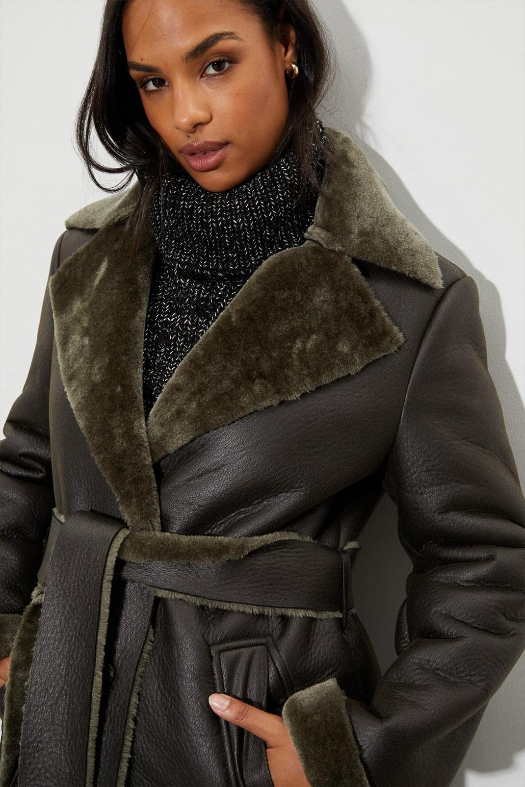 Green Luxe Faux Fur Belted Wrap Coat image number 1