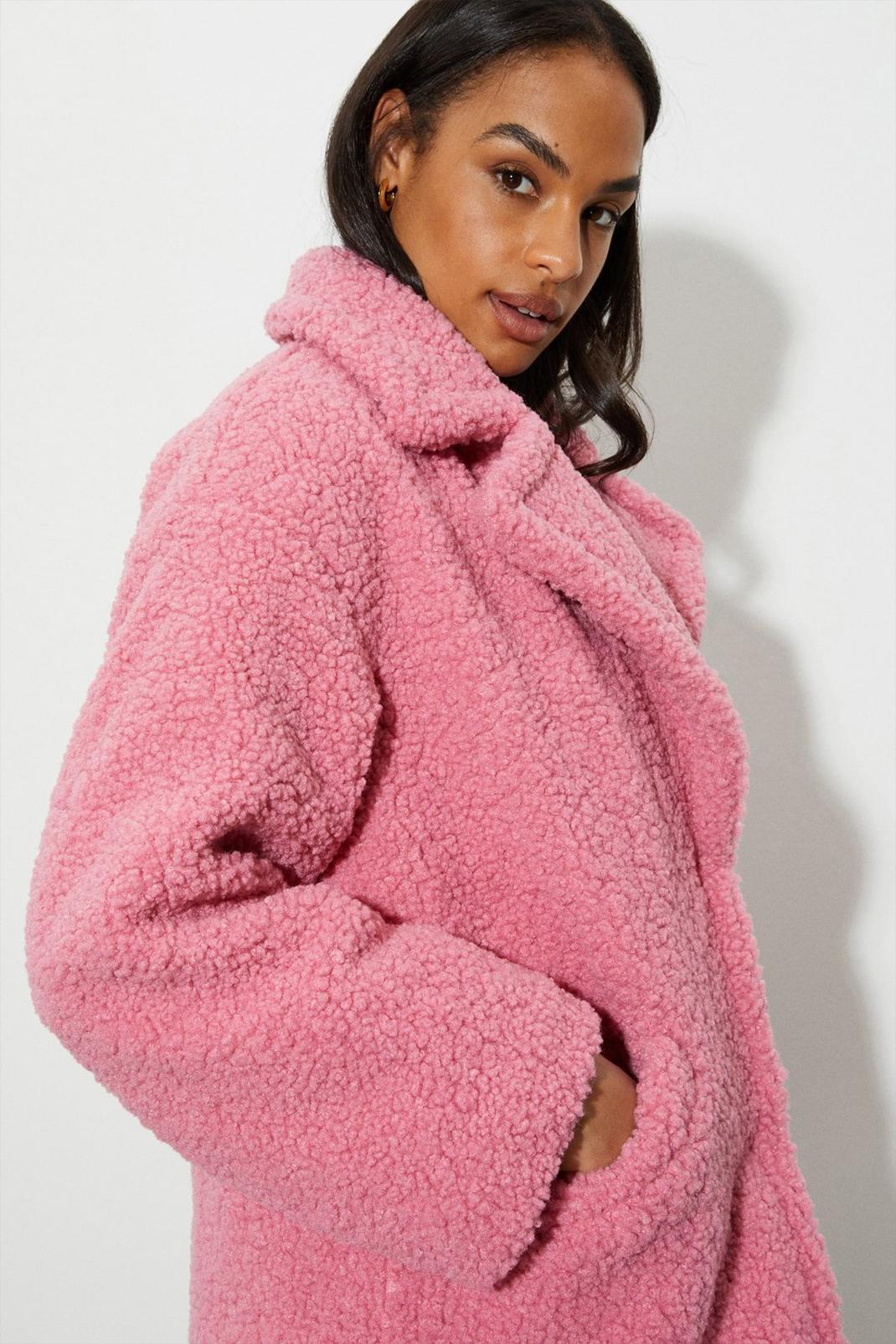 Pink Short Teddy Coat image number 1