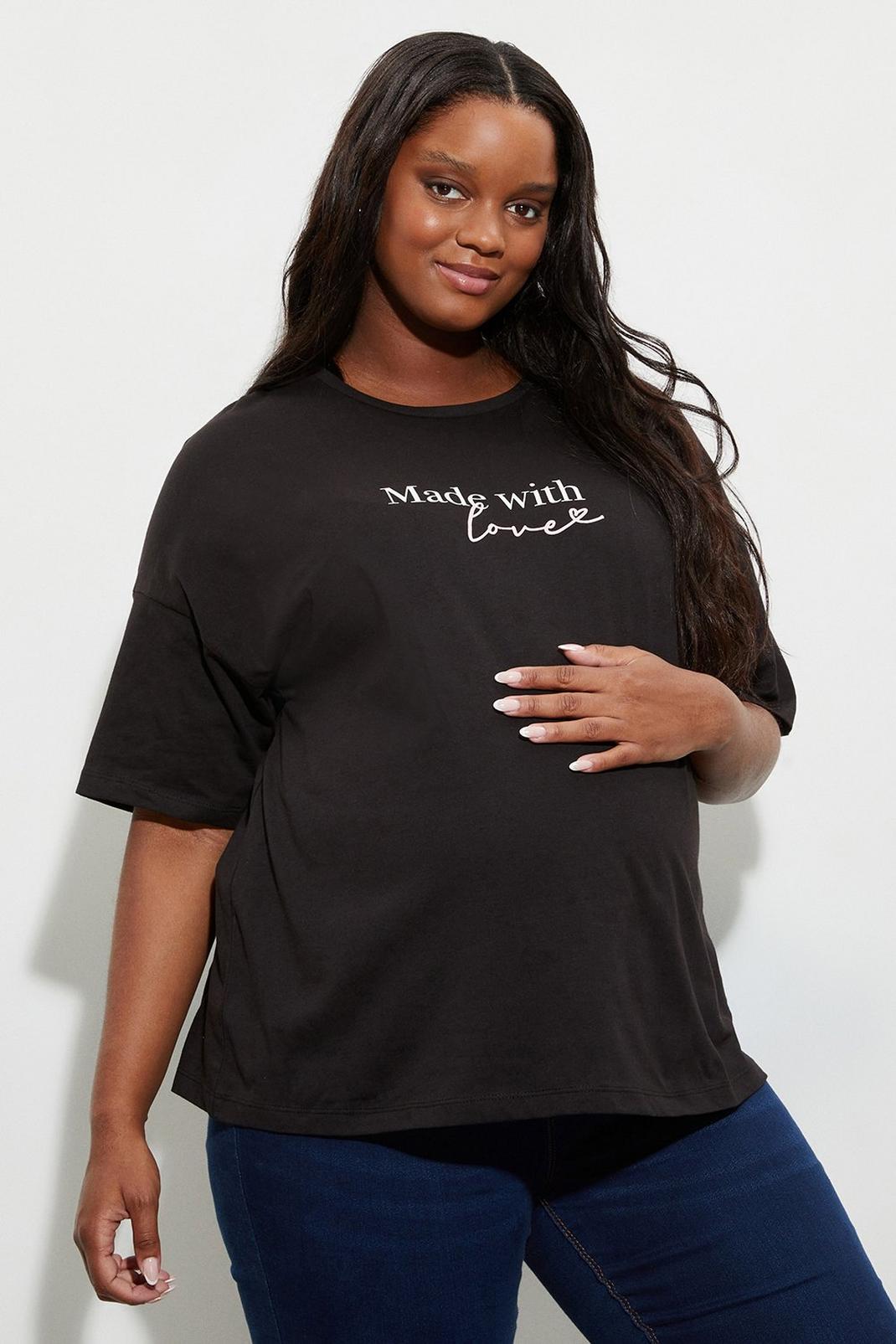 Maternity Black Made With Love Slogan T Shirt image number 1