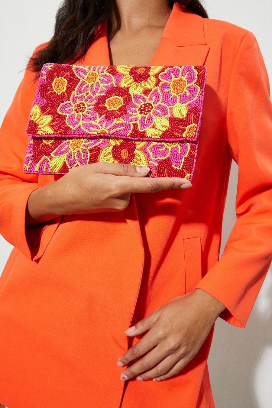 Bright Floral Beaded Clutch Bag