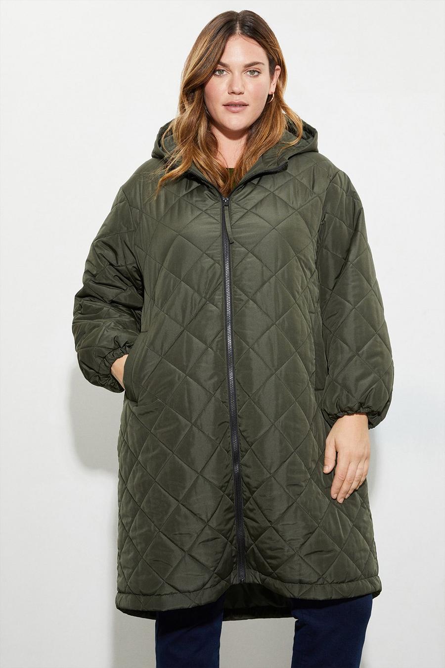 Curve Oversized Hooded Diamond Quilted Parka Coat