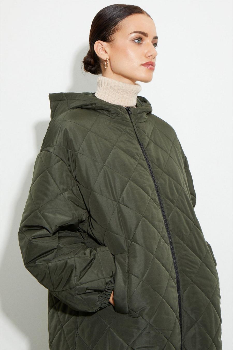 Petite Oversized Hooded Diamond Quilted Parka Coat