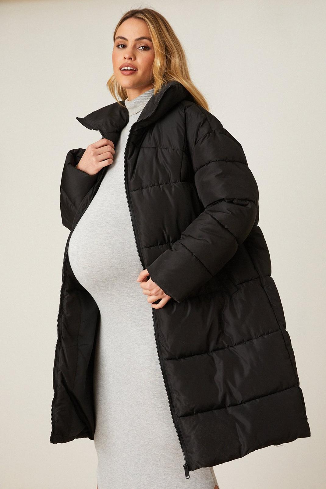 Black Maternity Padded Longline Coat image number 1