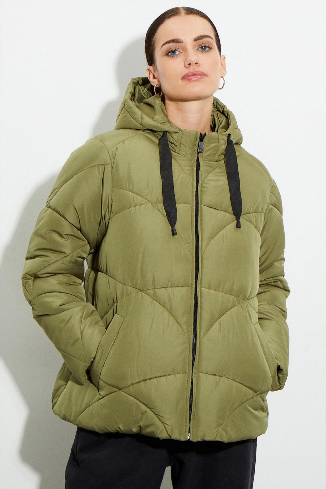 Olive Petite Short Padded Coat With Contrast Trims image number 1