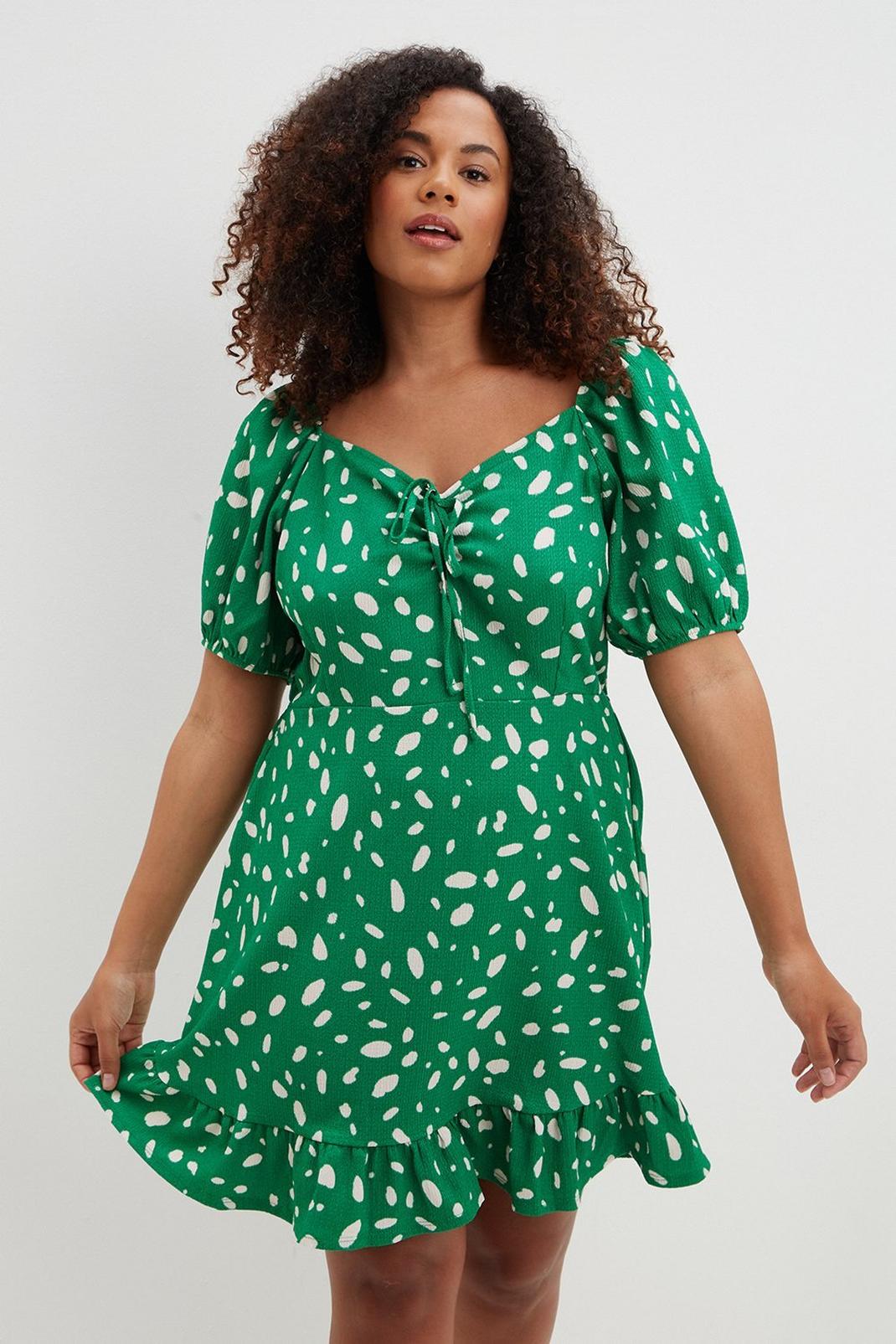 Green Curve  Ruched Front Mini Dress image number 1