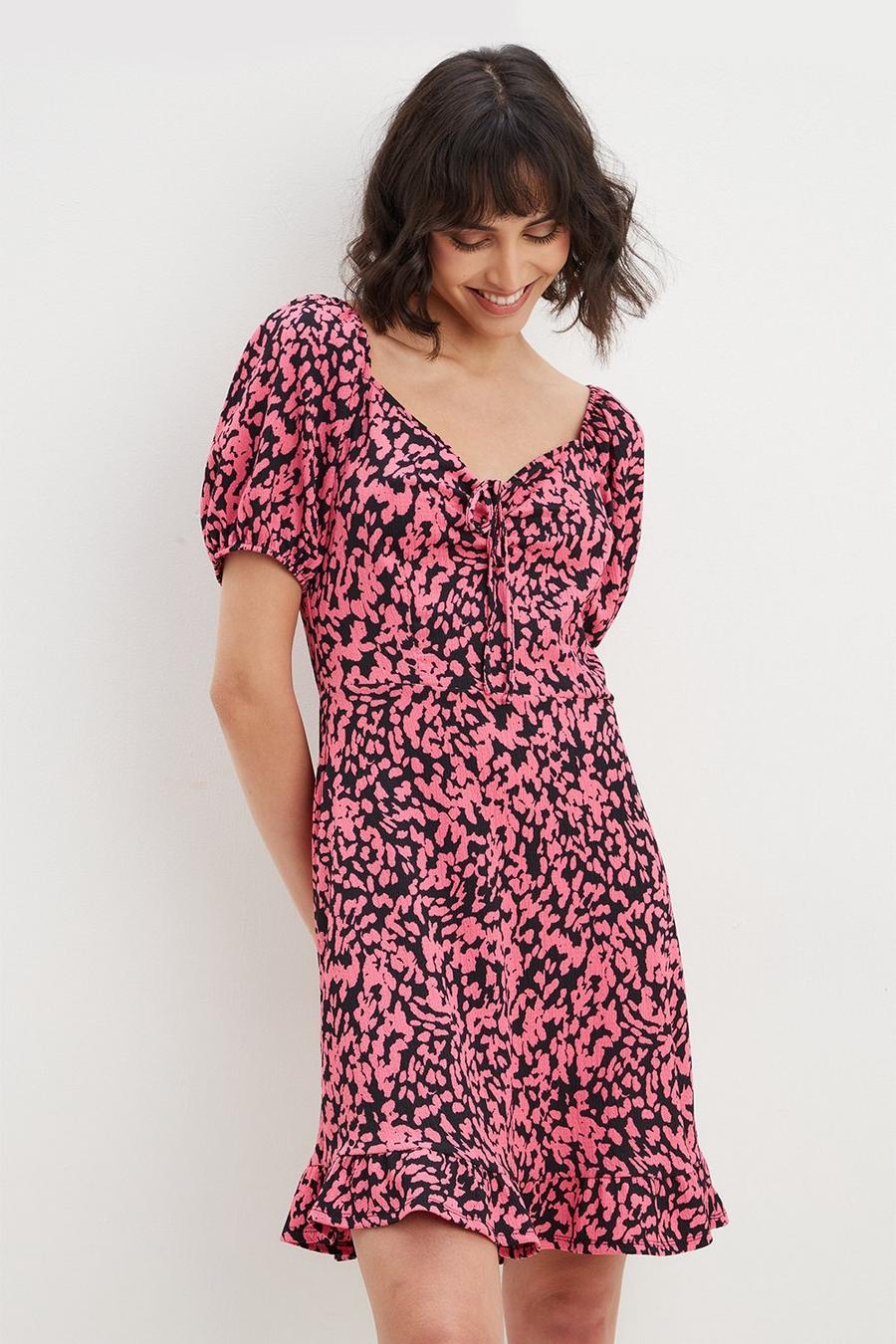 Tall Pink Printed Ruched Front Mini Dress​