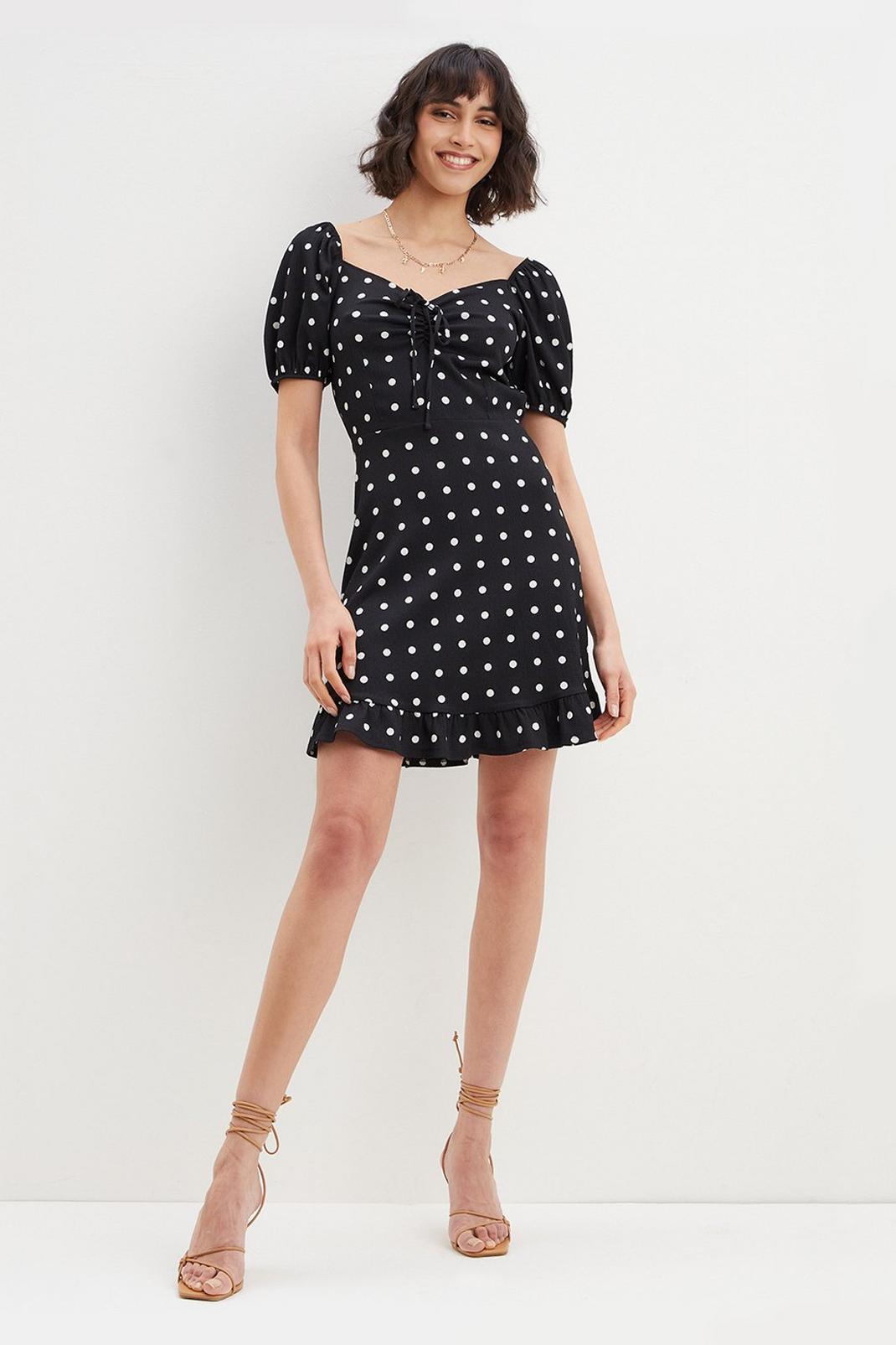 Tall Mono Spot Ruched Front Mini Dressâ€‹ image number 1