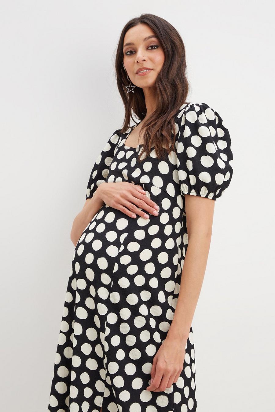  Maternity Mono Spot Tie Back Midi Dress