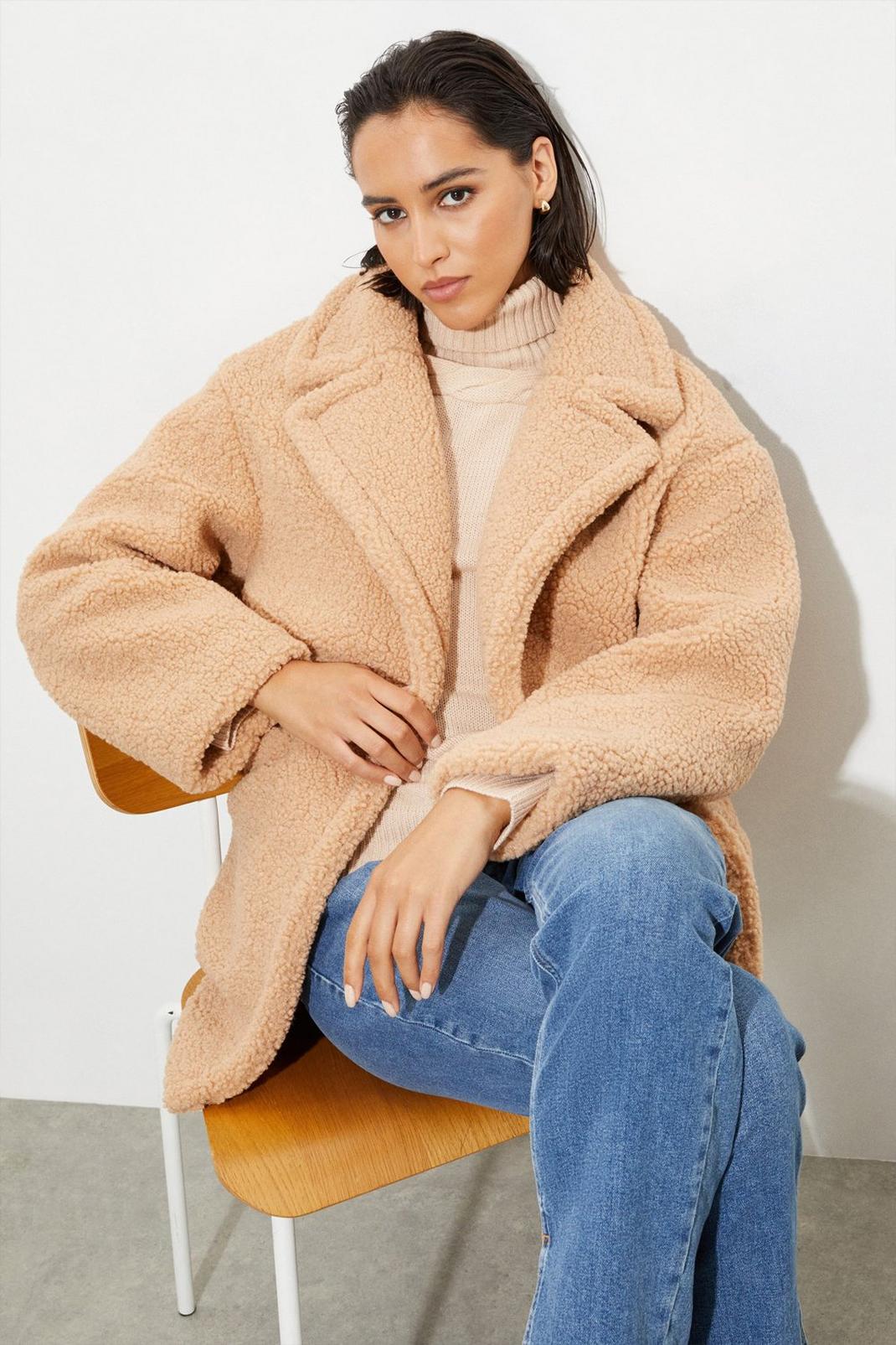 Camel Tall Short Teddy Coat image number 1
