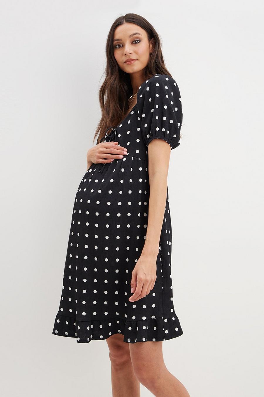 Maternity Mono Spot Print Ruched Mini Dress