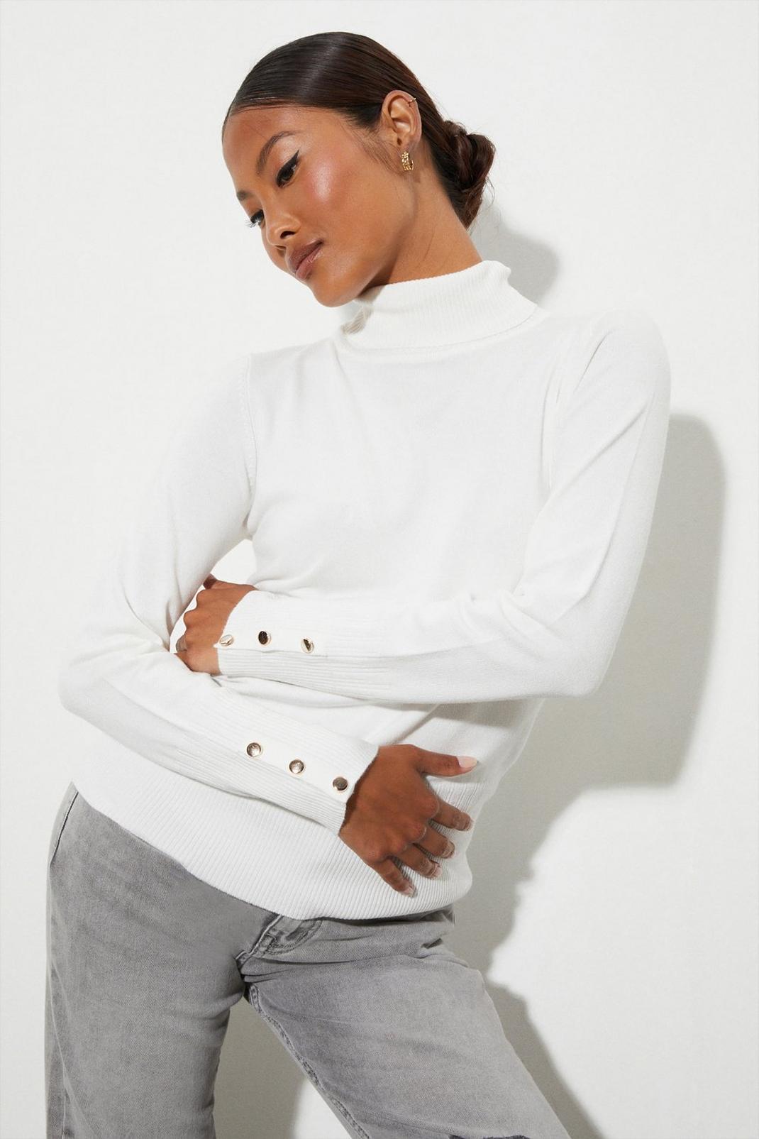 Ivory Maternity Button Cuff Roll Neck Jumper  image number 1