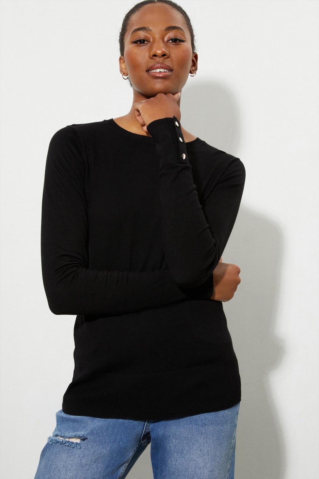 Black Tall Button Cuff Jumper image number 1