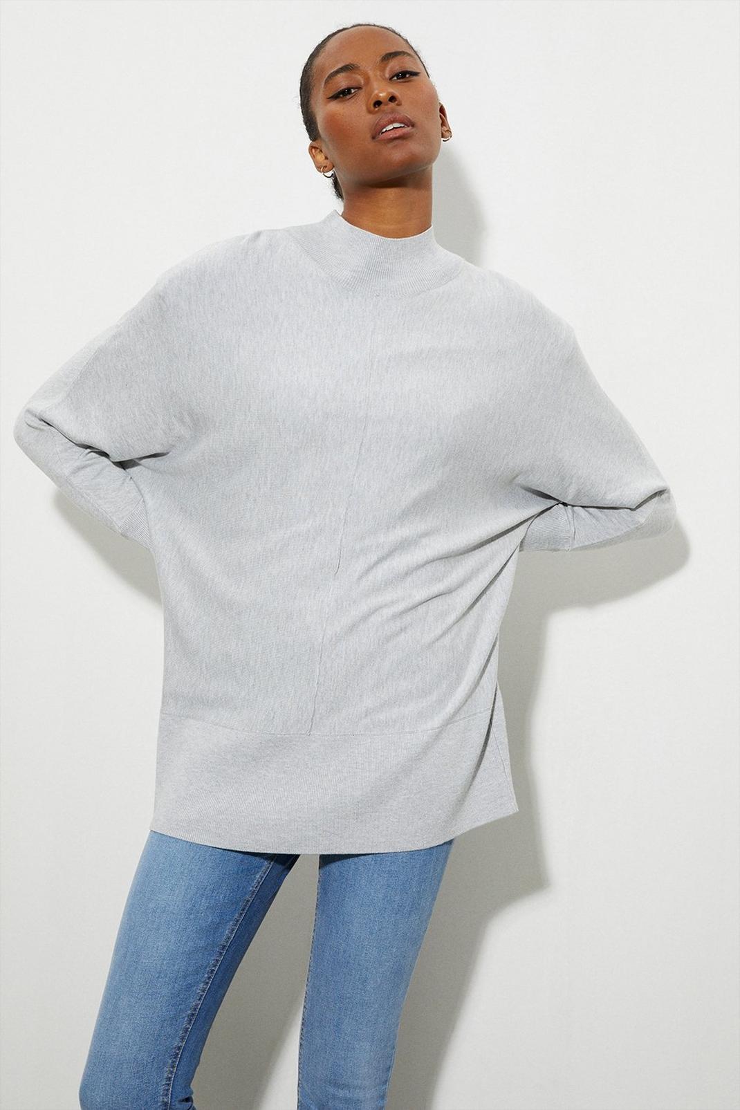 Grey Tall Slouchy Batwing Jumper image number 1