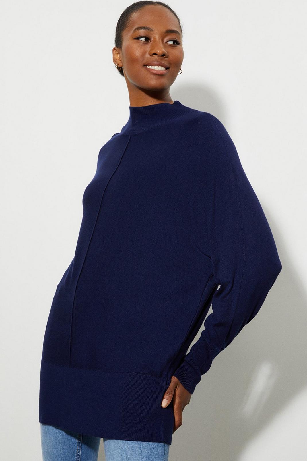 Navy Tall Slouchy Batwing Jumper image number 1