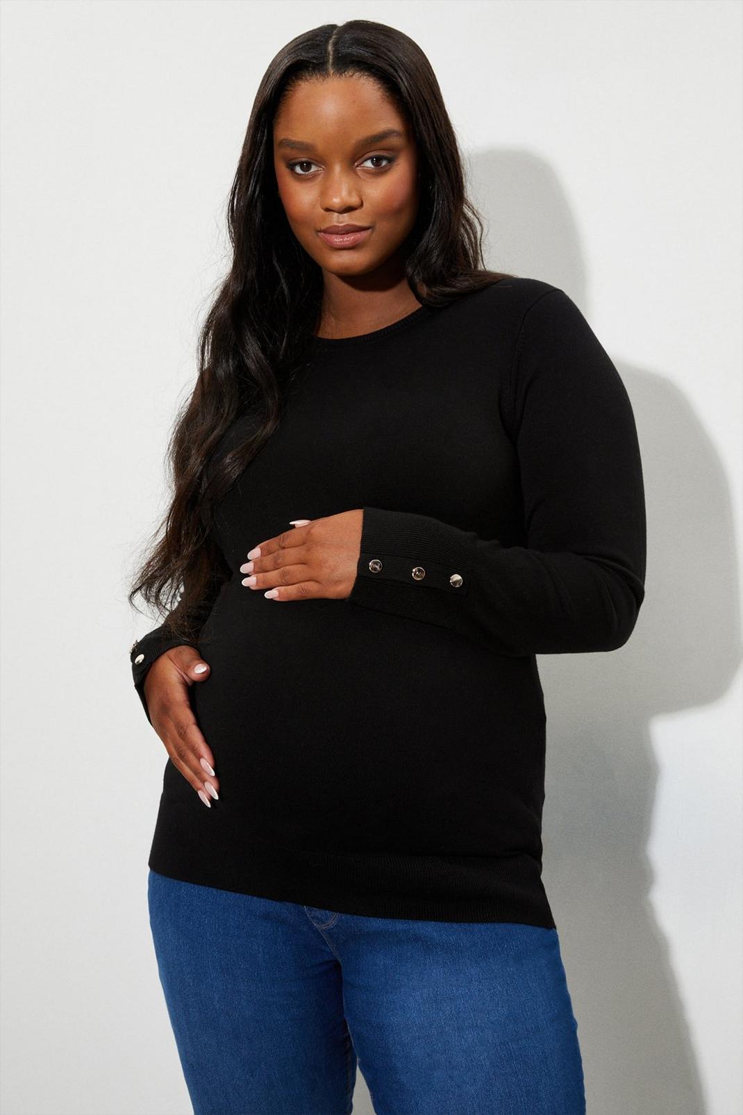 Black Maternity Button Cuff Jumper image number 1