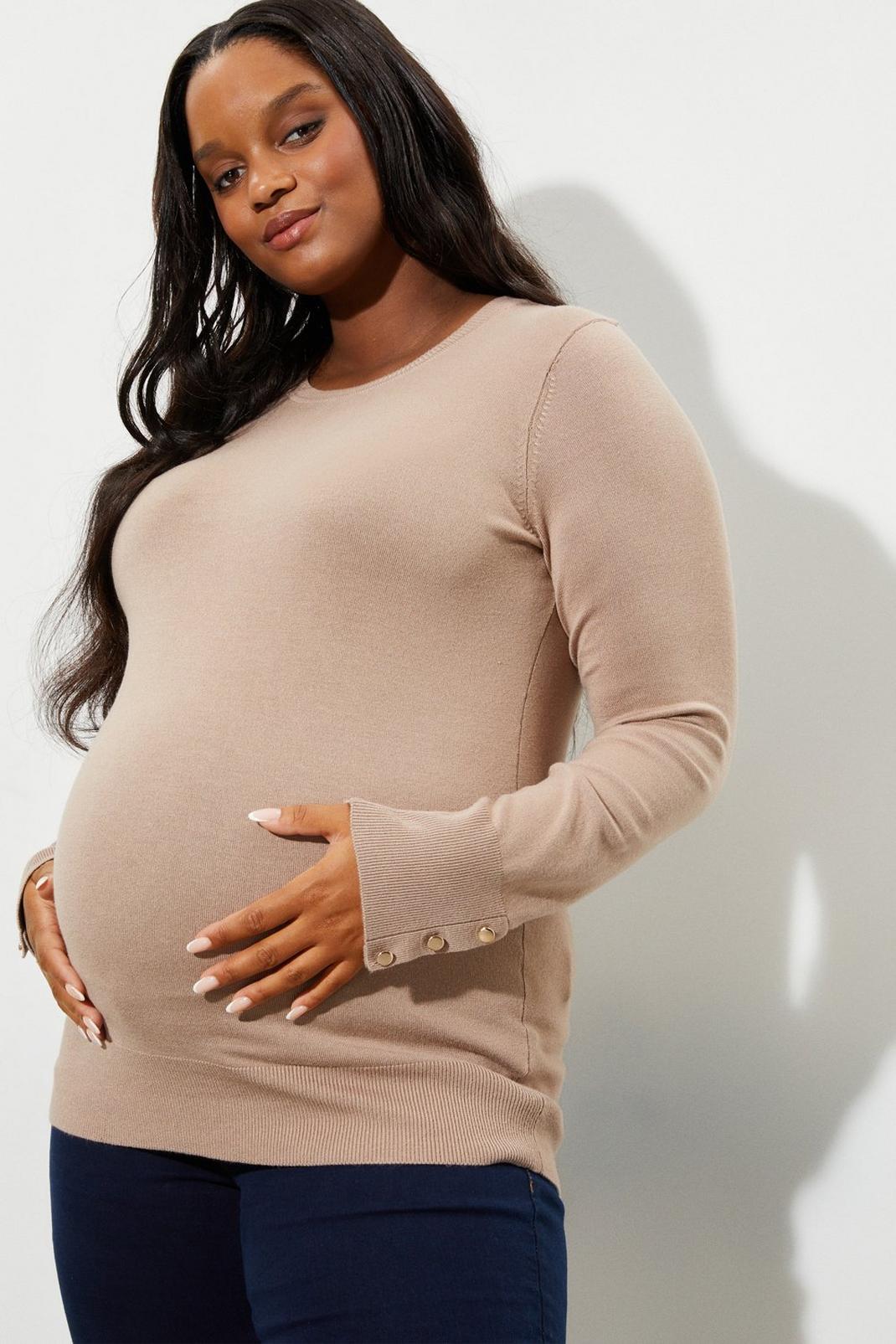 Camel Maternity Button Cuff Jumper image number 1