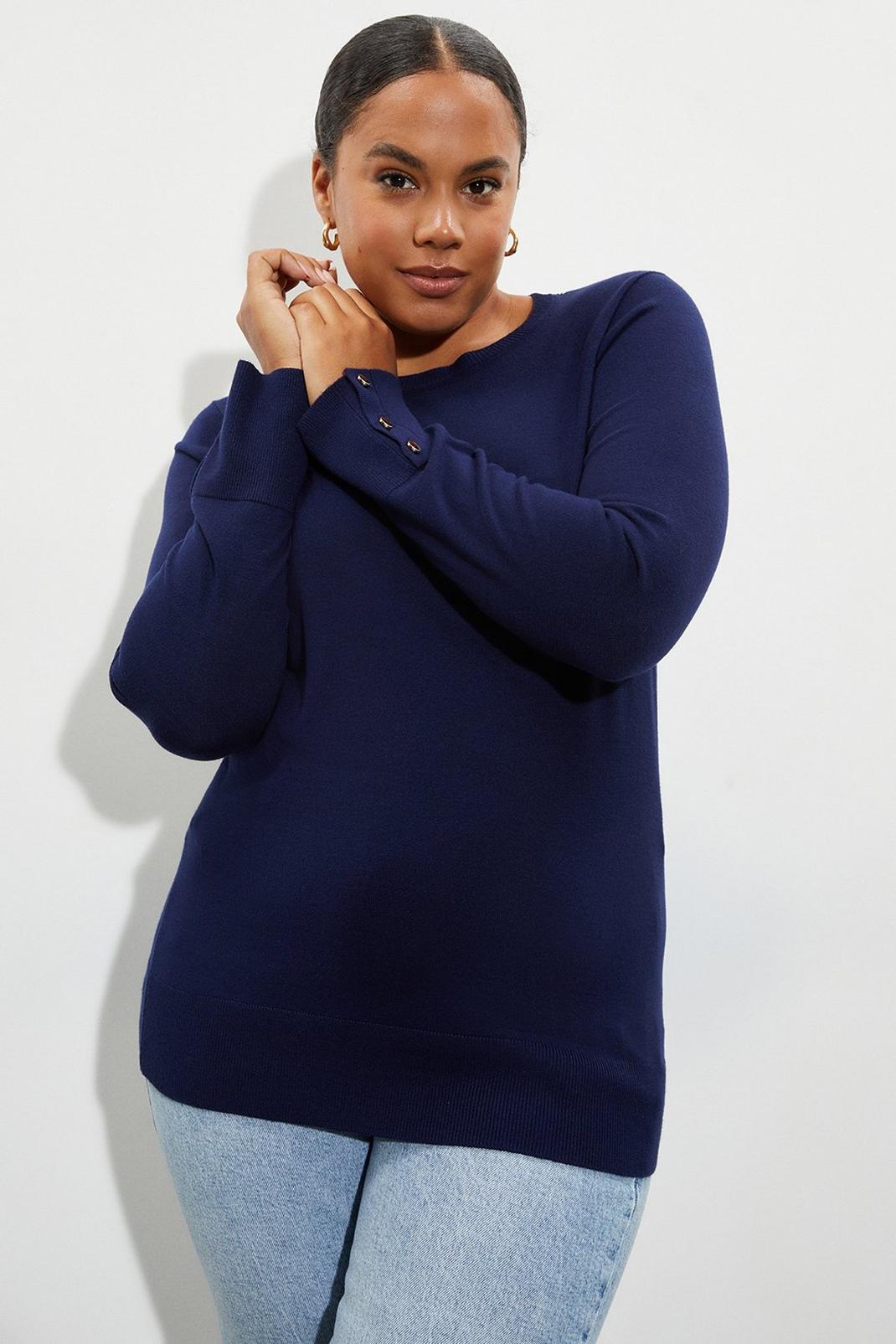 Navy Curve Button Cuff Jumper image number 1