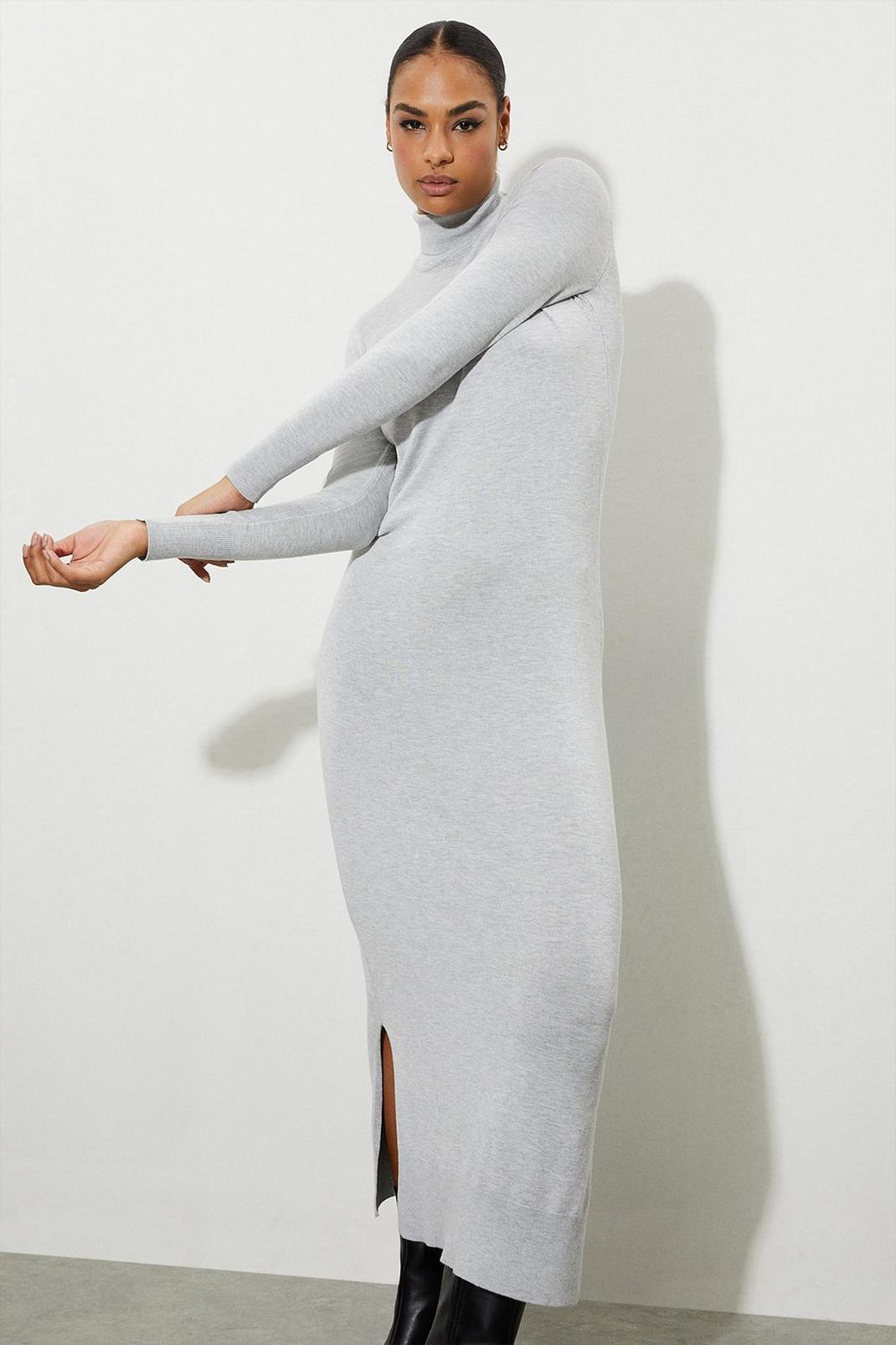 Grey High Neck Slouchy Midi Dress image number 1