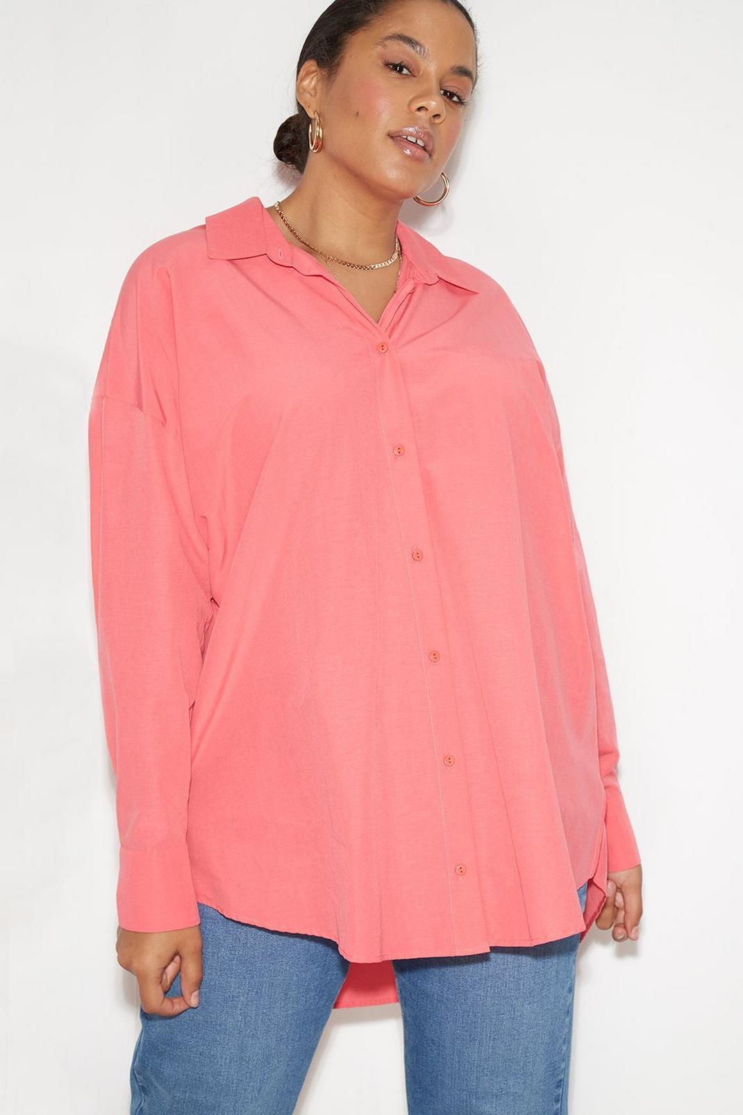 Pink Curve Cotton Poplin Oversized Shirt image number 1
